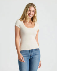 Womens Oatmeal Ribbed U-Neck Tee 3-Pack