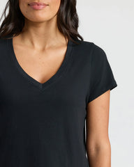 Womens Black & White Relaxed Slub V-Neck Tee 4-Pack