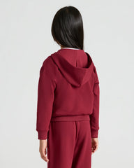 Girls Deep Emerald & Dark Maroon Cropped Zip Hoodie 2-Pack