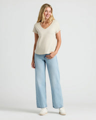 Womens Oatmeal Relaxed Slub V-Neck Tee 4-Pack