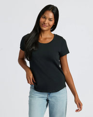 Womens Black Slub Scoop Neck Tee 4-Pack