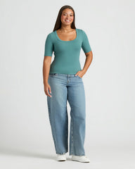Womens Ribbed 3/4 Sleeve Scoop Neck Tee 3-Pack