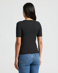 Womens Black Ribbed 3/4 Sleeve Scoop Neck Tee 3-Pack