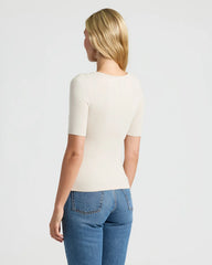 Womens Oatmeal Ribbed 3/4 Sleeve Scoop Neck Tee 3-Pack